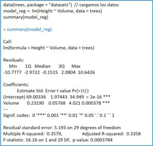 Script to get the lineal regression model with R