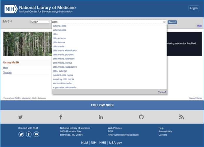Searching  Pubmed using MeSH terms. MeSH Database home page