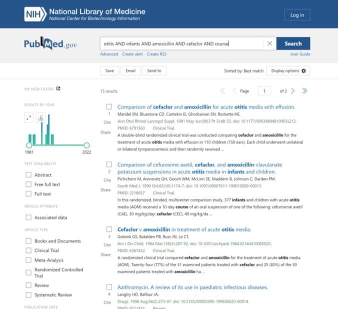 Simple search using Pubmed