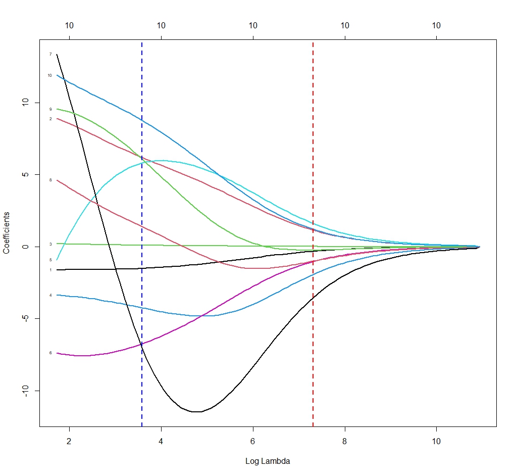 Regularización. Coeficientes del modelo según lambda.