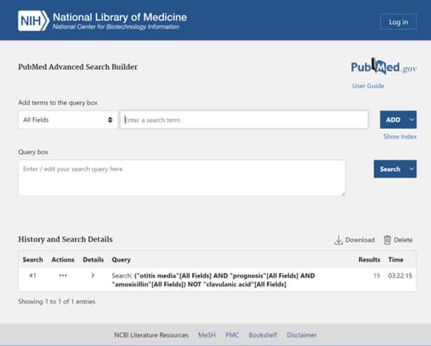 Advanced search in Pubmed.