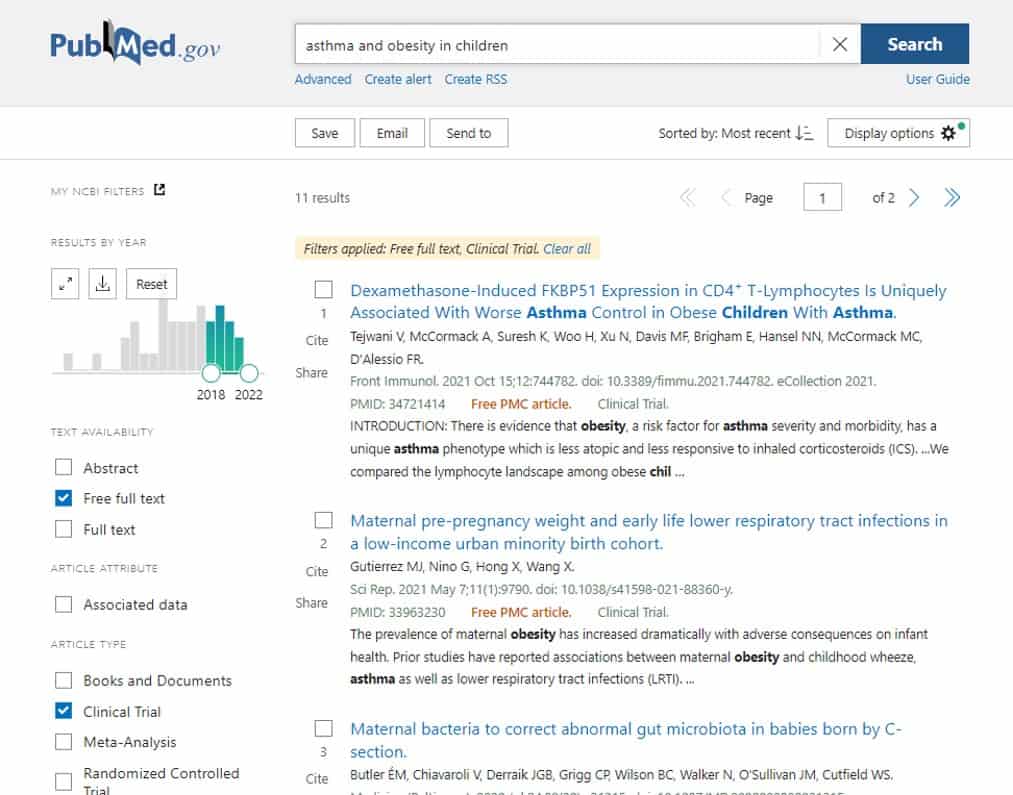 Searching using filters in Pubmed